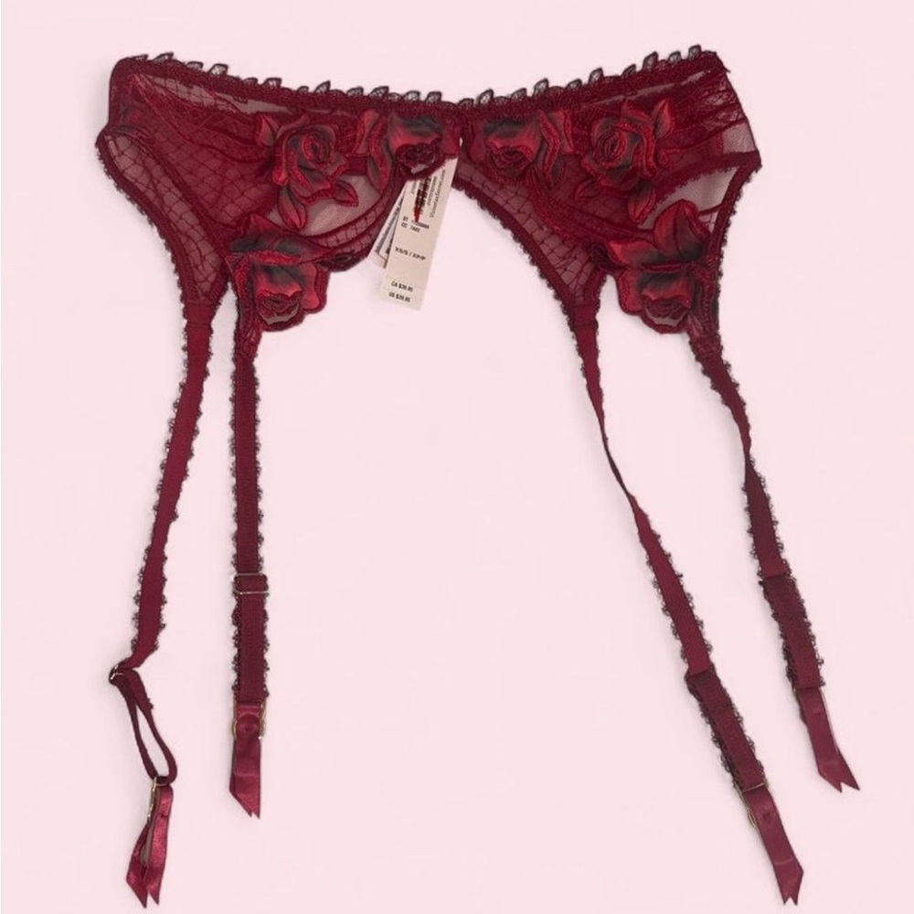 Victoria's Secret Burgundy Floral Lace Garter Belt
